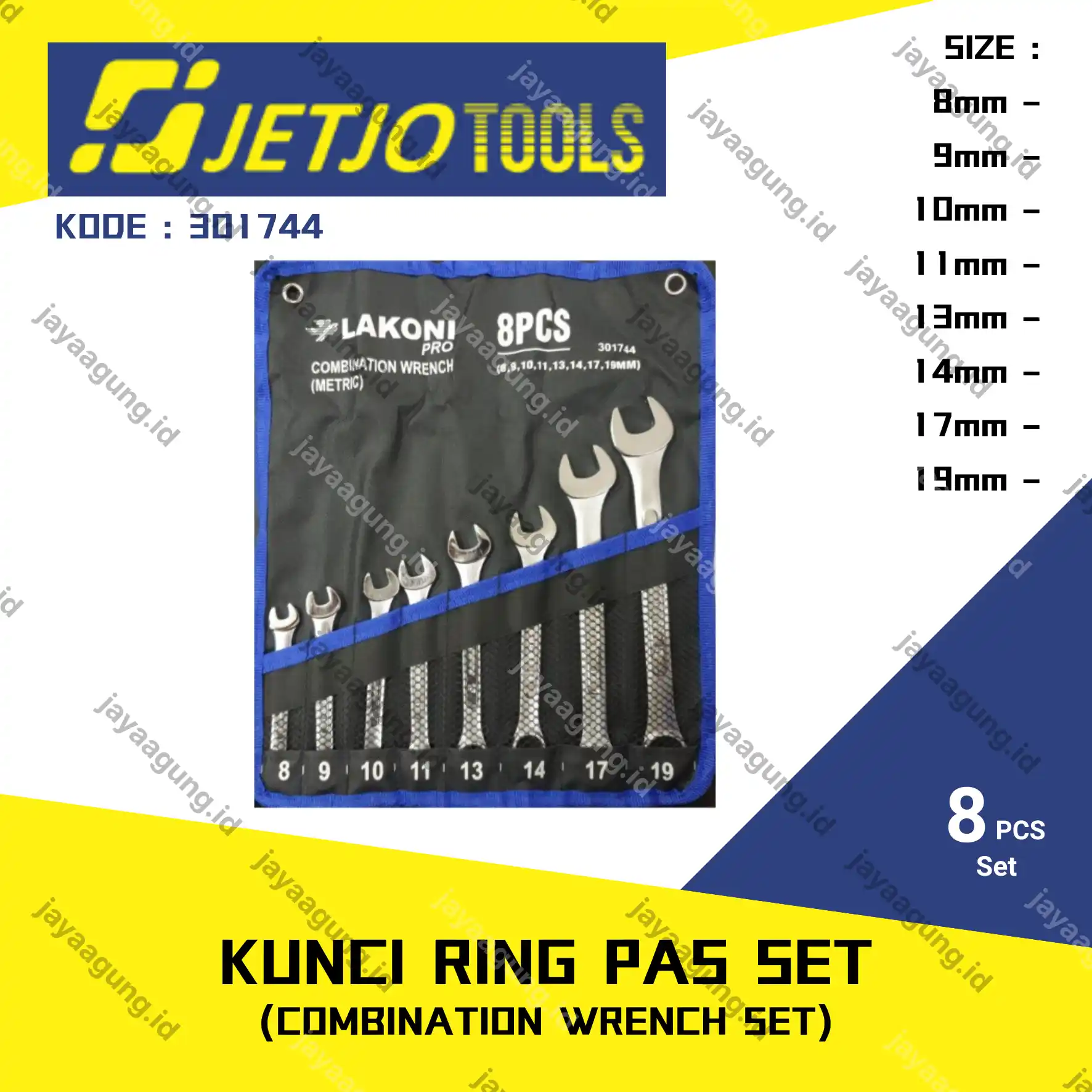 KUNCI RING PAS SET JETJO 8-19MM (8PCS) 301744
