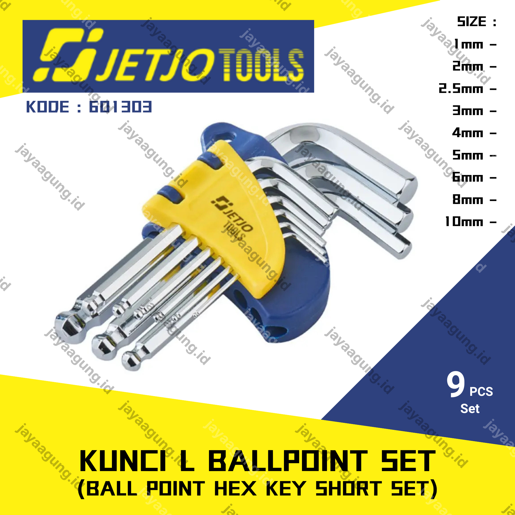 KUNCI L SET BALLPOINT PENDEK JETJO 2-10MM (9PCS) 601303
